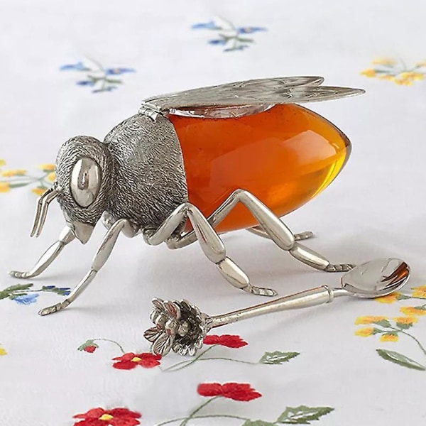 Luksuriøs Bee Honning Pot Honning Opbevaringskrukke Dekorativ Ornament Bee Krydderi Krukke Silver 1pc