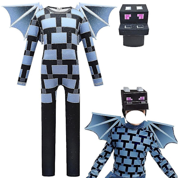 Minecraft Cosplay Maskeraddräkt för Barn Pojkar Flickor Festdräkt Presenter BlackBlueTop  Pant  Cap XL 11-13Y 135-145cm