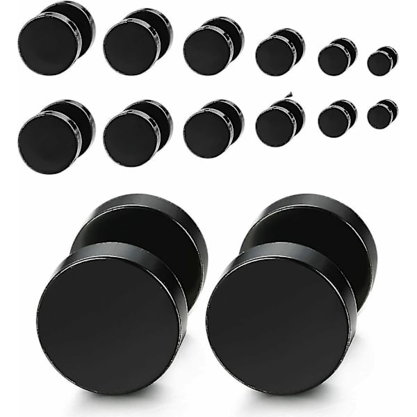 Sorte Stud Øreringe Mænd Kvinder Faux Gauges Øre Tunnel Rustfrit Stål Øreringe 6mm
