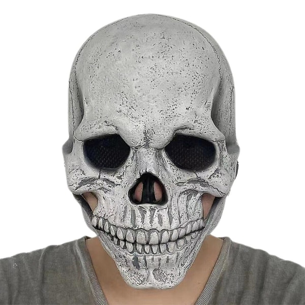 Halloween Scary Moving Jaw Skull Full Head Latex Mask Skrekk Cosplay Party Prop Light Color