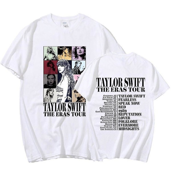 Taylor Swift The Eras Tour Fans Brev Trykt T-skjorte Korte Ermer Trykt Tee Topper White 3XL