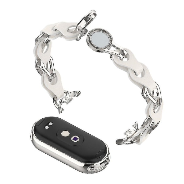För Xiaomi Smart Band 8 Magnetic Watch Band Äkta koläder+kedjearmband av aluminiumlegering White