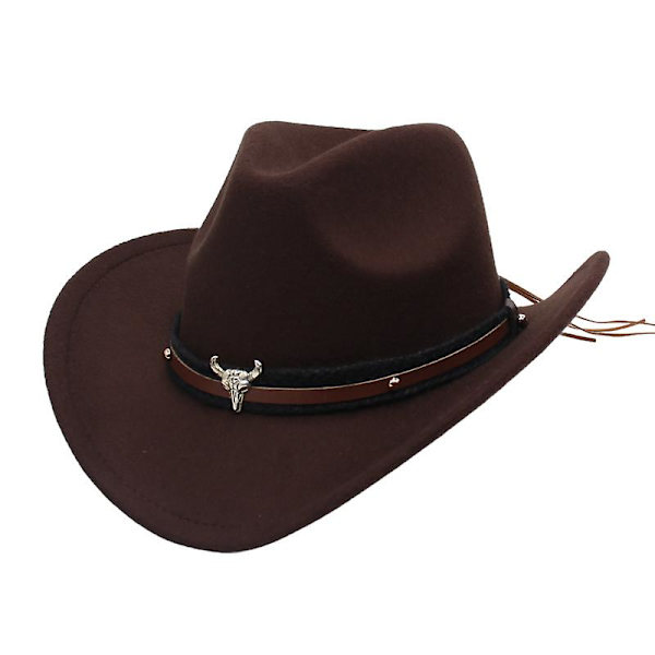 Dewenwils Western Cowboy Top Hat Filt Hat Sort Brown