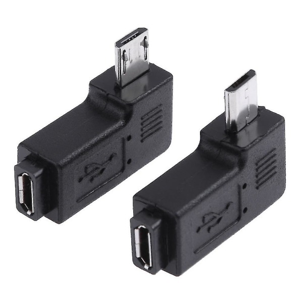 2 stk 90 graders vinkel Micro USB hunn til Micro USB hann adapterkontakt L-formet Micro USB hann til hunn konverter