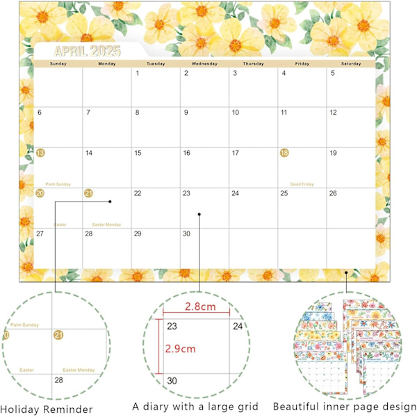 Skrivebords kalender - Estetisk skrivebords kalender for hjemmet | Topp kalender - Juli 2024 til desember 2025 kalender, 8x7 tommer månedlig for enkel organisering