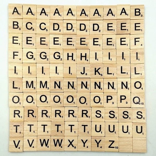 Scrabble-bogstaver i træ - 200 Scrabble-brikker - alfabet-brætspil