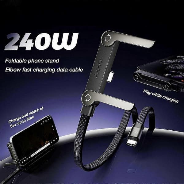 240W Hurtigopladningskabel med Stand - USB-C til USB-C, Kompatibel med Android, 15/17