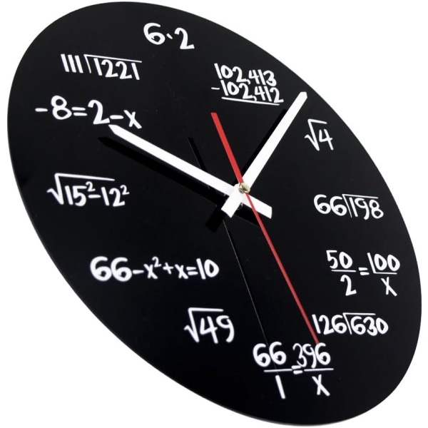 Matemaattinen kello, ainutlaatuinen seinäkelloDesign Uutuus Maths Equation -kello – jokainen tunti merkitty yksinkertaisella matemaattisella yhtälöllä (musta)