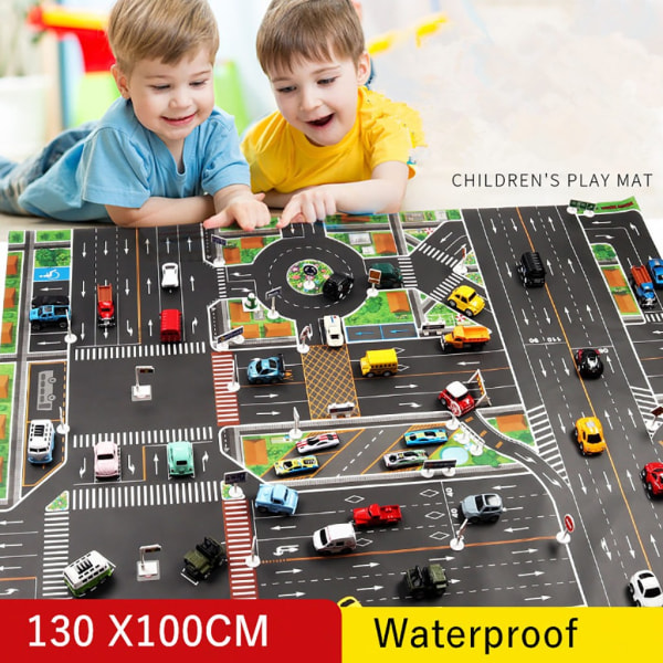 Barn lekmatta Stadsvägsbyggnad Parkeringskarta Vattentät matta med trafikskylt