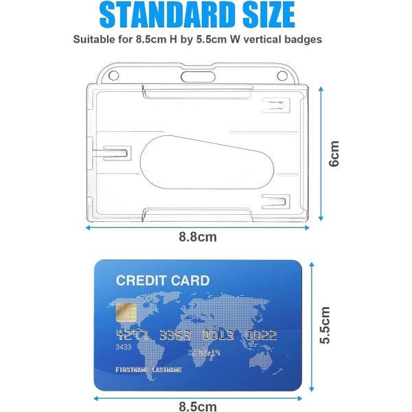 Horizontal Card Holder, 2pcs Hard Plastic ID Credit Card, Clear Badge Holders ID Card Badge Holder for Office School IDs Credit Cards