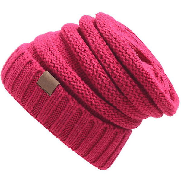 Kvinners jenter strikket lue damer stretch lue varme luer vinter varmere Rose Red
