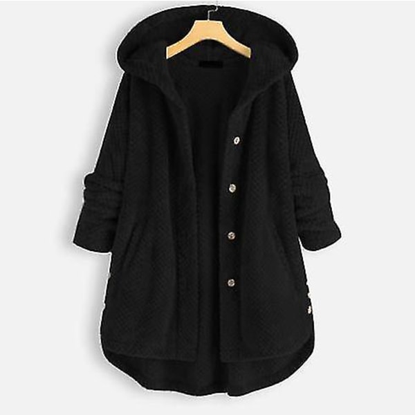 Dame Hætte Sherpa Dobbeltsidet Casual Jakke Black L