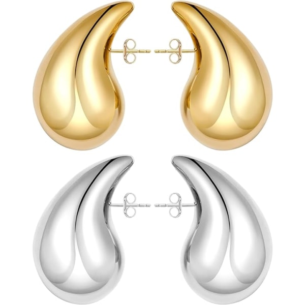 Kvinders tykke guldringe øreringe, tykke guldbelagte øreringe Silver Hoop øreringe Replika, Letvægts tykke bøjle øreringe Dråbeøreringe