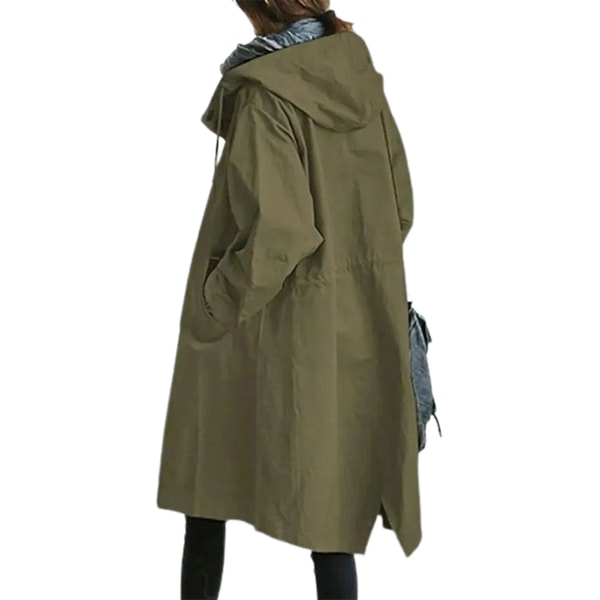 Kvinder Windbreaker Jacket Casual Løse Knaplommer Hætte Vindtæt Vandtæt til udendørs vandreture Army Green S