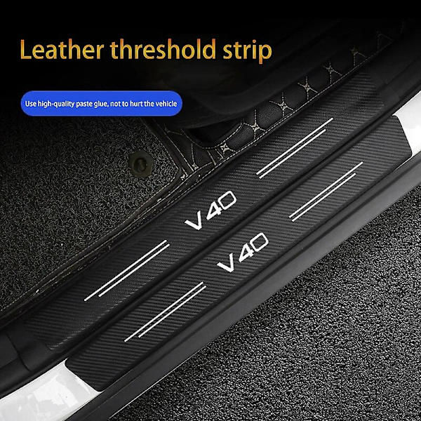 Bildelar 4st Dörrtröskelskydd Dekaler för Volvo V40 V 40 Läder Kolfiber Dekoration Dekal Tuning Tillbehör