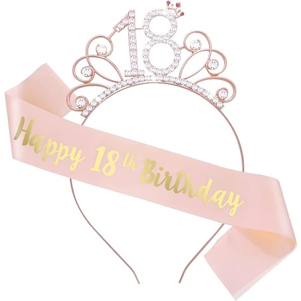 Födelsedag skärp och strass tiara för flickor, födelsedag satin skärp Rose Gold Crystal Crown