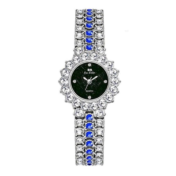 BS Bee Sister FA1580 Glittrande Full Diamond Klocka Temperament Dam Kedjeklocka Silver Blue