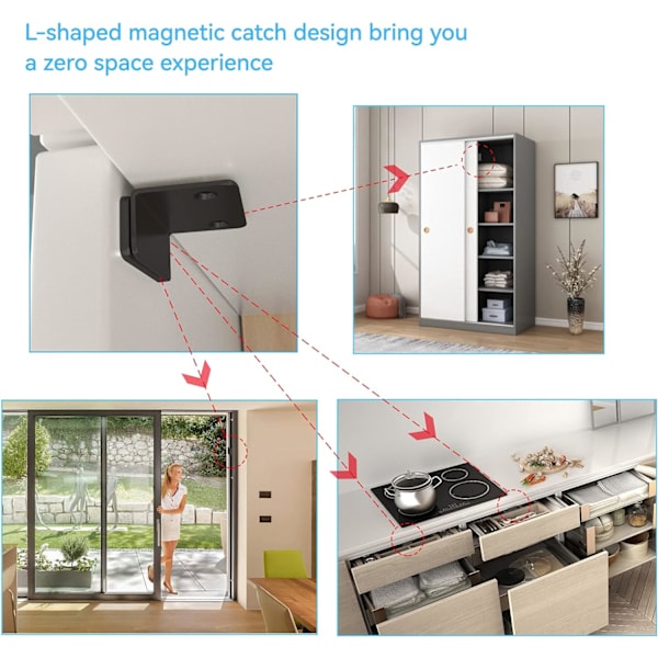 Skåpsdörrmagnet 6 st Tunn magnetisk lås, Dörrmagnet, Skåpmagnet (Svart)