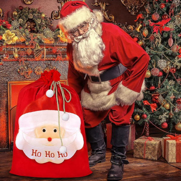 Sammetsjulsäck - julklappspåse för julfestdekoration, stor tomtesäck 70cm X 50cm santasäck med dragsko till julklapp D