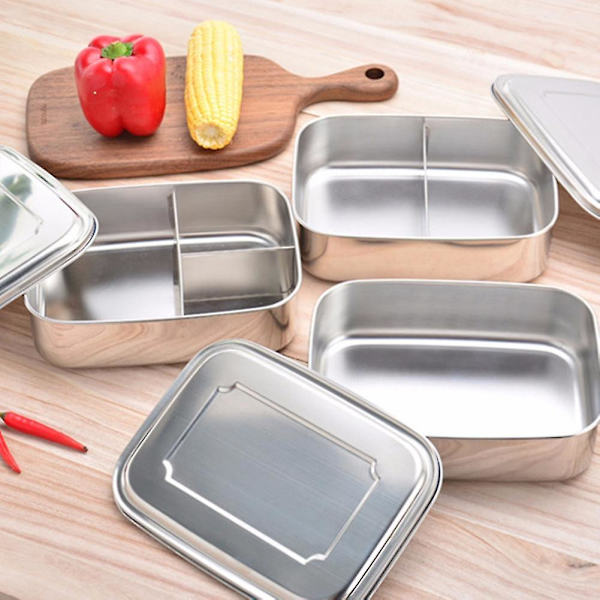 1/2/3 Gitter Rustfrit Stål Madbeholder Studerende Bento Frokostboks Etui Single Grid