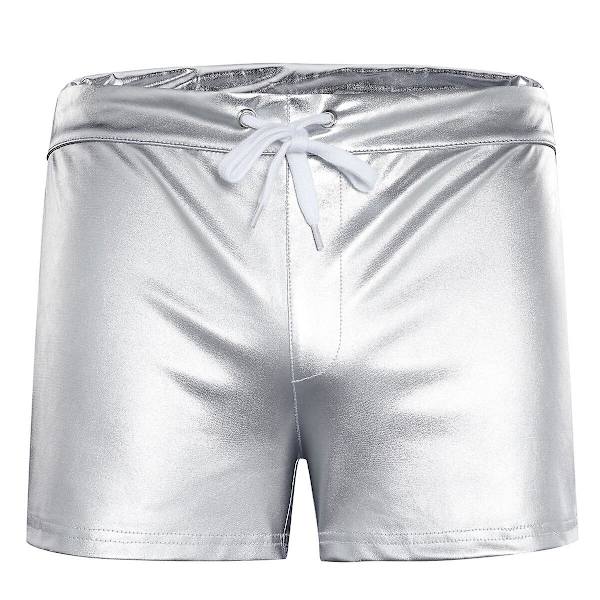 Sliktaa miesten kiiltävät nahkashortsit Silver 2XL