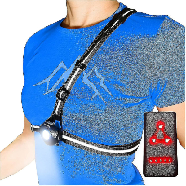 Brystløbelys til løbere og joggere med justerbar stråle og reflektor, USB-led genopladeligt cykellys
