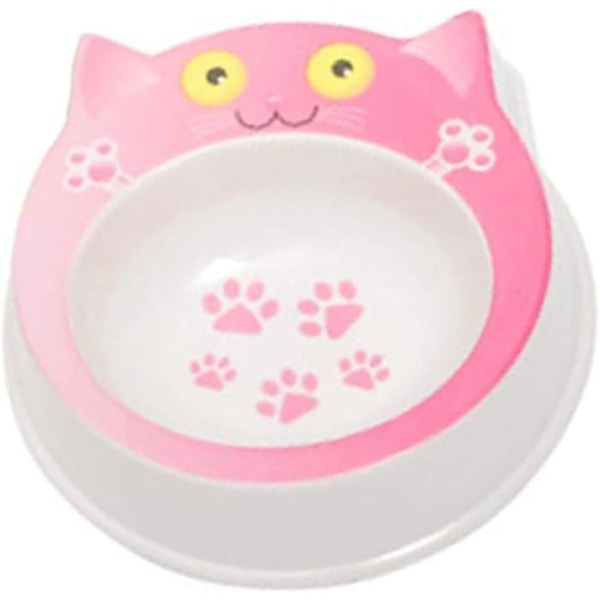 Pet Bowl, Pet Single Bowl Cute Face Cat Bowl, Melamin Cartoon Cat Face Pet Bowl, Hunde- og katteskål Dyretilbehør, sklisikker og sprutsikker. (Rosa)