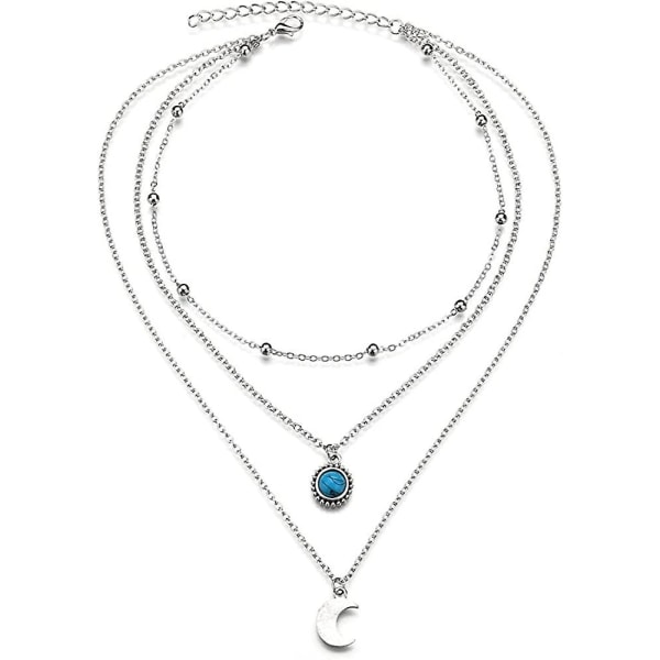 Flerlags dame halskæde mønster med måne og blå ædelstene dame halskæde kæde