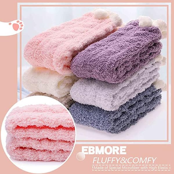 6 par fluffy sokker til kvinder, bløde fleece hjemmesko sokker