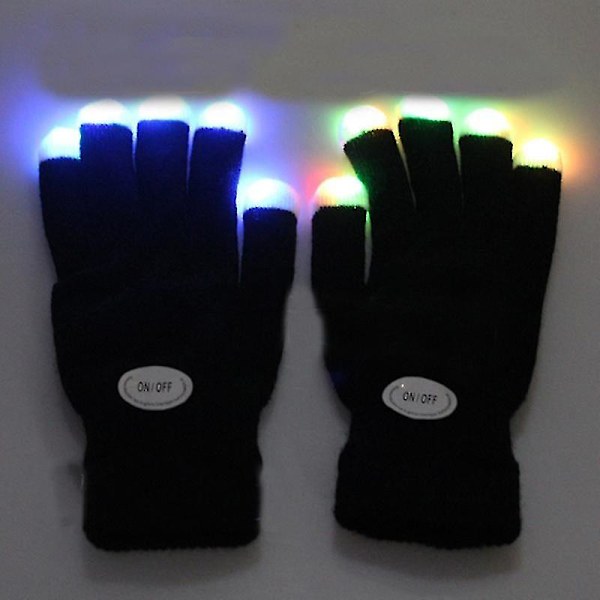 Blinkende hansker Gløder 7 Modus Led Rave Lys Finger Belysning Mitt Svart -sa