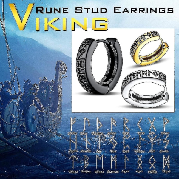 Norse Viking Runes Hoop Øredobber for Menn Kvinner 12mm Huggie Hoops Med Delikat Gaveemballasje(75% rabatt)_FD10