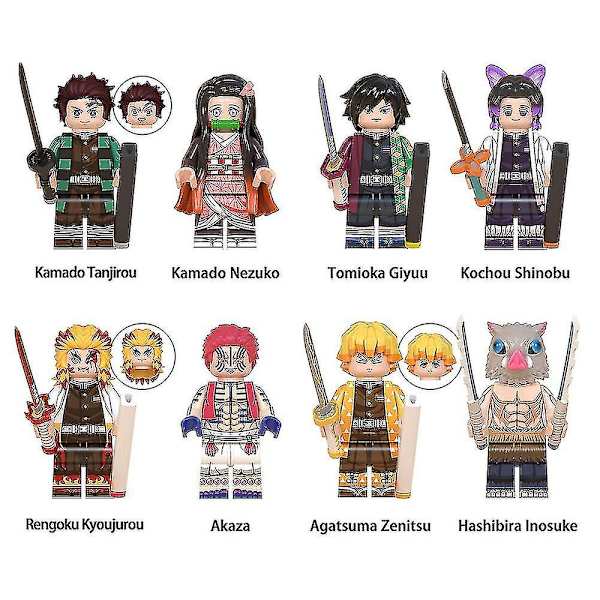 8 stk. Demon Slayer-serie monteringsbyggesteiner minifigur