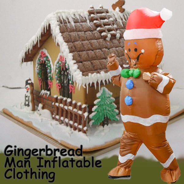 Gingerbread Man oppblåsbar kostyme Batteridrevet temafestdress for showaktivitetsfest