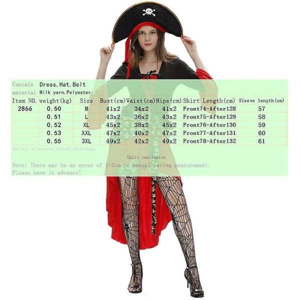 Voksen piratkostume Kvinder, Kvinde Piratkostume Voksen, Kvinder Piratkostume, Halloween Piratkostume med sokker XL