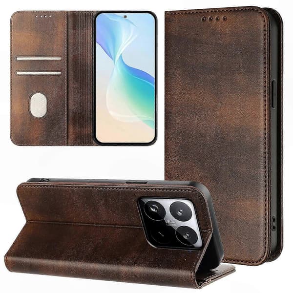 Retro Textur Läder Plånboksfodral för 15T Telefonfodral Brown