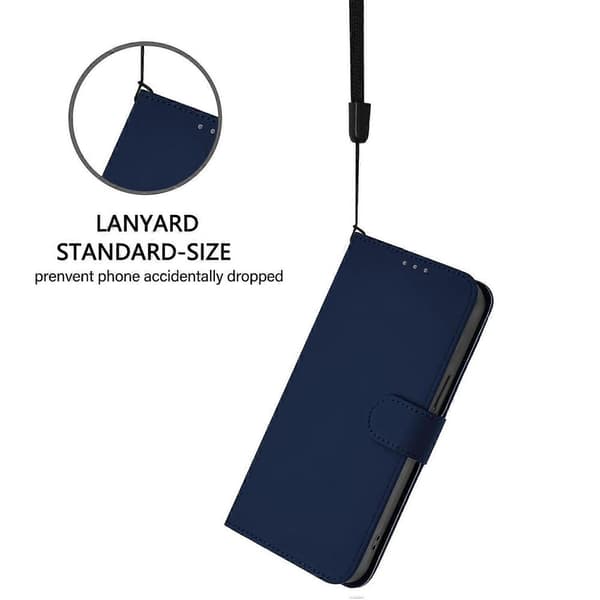 Solid Farge Lommebok Lær Telefondeksel med Stropp til iPhone 15 - Nude Multicolor Navy Blue