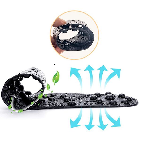 Fjärrinfraröd turmalin akupressur innersulor, magnetisk akupressur reflexologi innersula, fotmassage magnetiska innersulor (1 par) Black S