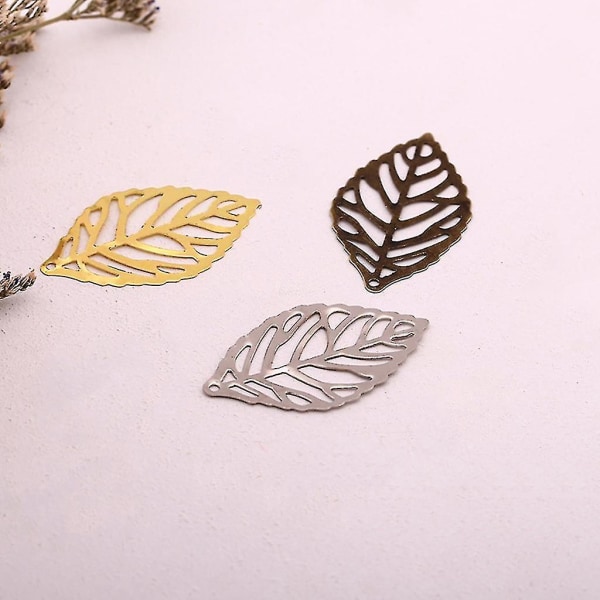 100 stk./pakke Openwork Leaf Metal Flower Frame Pendant Charm Diy Uv Resin Halskæde Silver