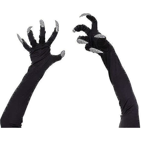 Halloween kostume handsker med negle lange poter kløer Cosplay handsker til fest, (sort)(1 par)