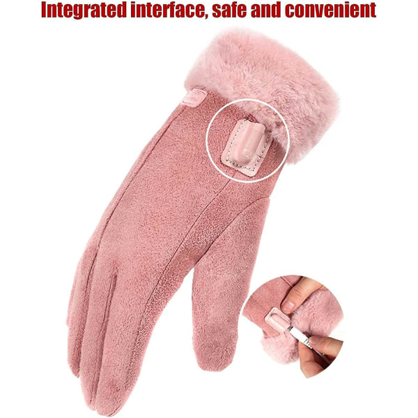 USB uppvärmda handskar för kvinnor, elektriska värmehandskar med 3-nivåer värmeinställningar, vinterkall handvärmare thermal handskar, telefonskärm berörbar (3-d)