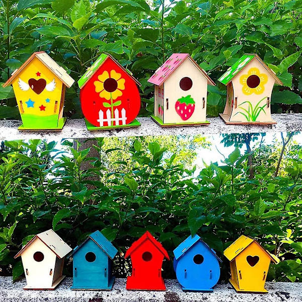 Diy Fågelholk Kit För Barn-4pack Ny Design Bygg Och Måla Fågelholk Hantverk För Barn, Träprojekt För Flickor Pojkar.