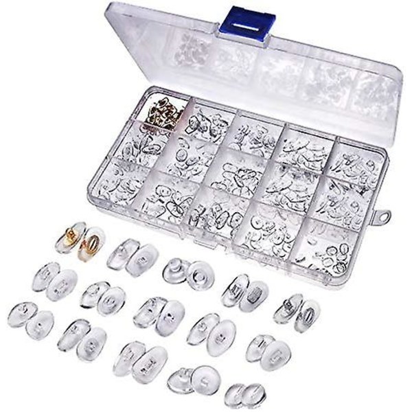 150 par briller næsepuder sæt, briller reparationssæt, næsepude skrue system, briller puder, klik system, 15 størrelser, bløde pvc næsepuder, briller anti-