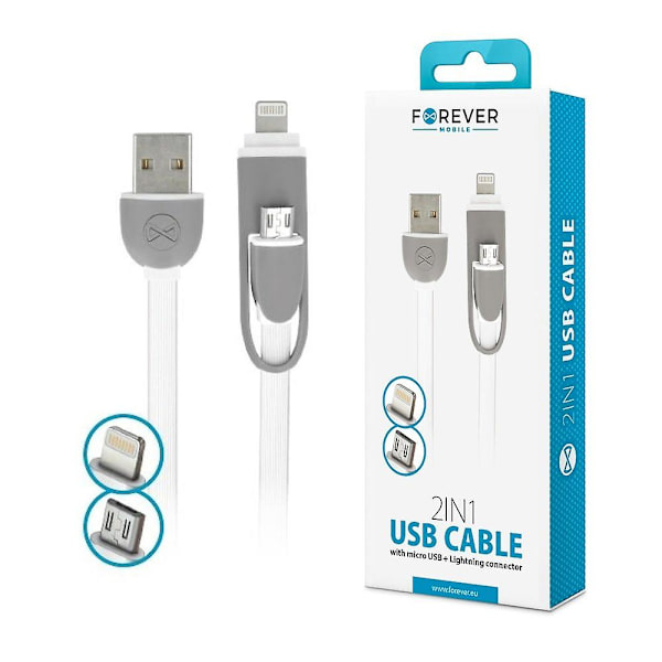2-i-1 MicroUSB + Lightning iPhone-kabel til iPhone / iPad