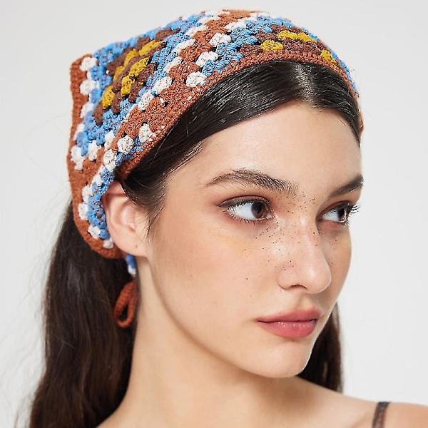 Virkattu bandana, muodikkaat hiuspanta, luova virkattu puuvillahihna päähine kolmiolaukku hiuspanta (2 kpl)