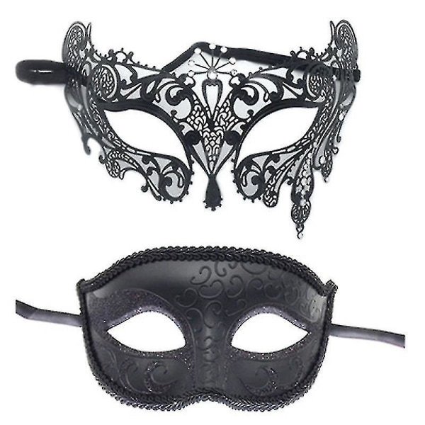 2 st par maskeraddräkter set svarta halv ansiktsmasker för dansfest