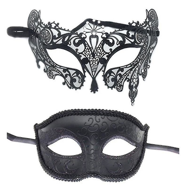 2kpl Couples Masquerade Masks Set mustat puolinaamarit tanssijoille
