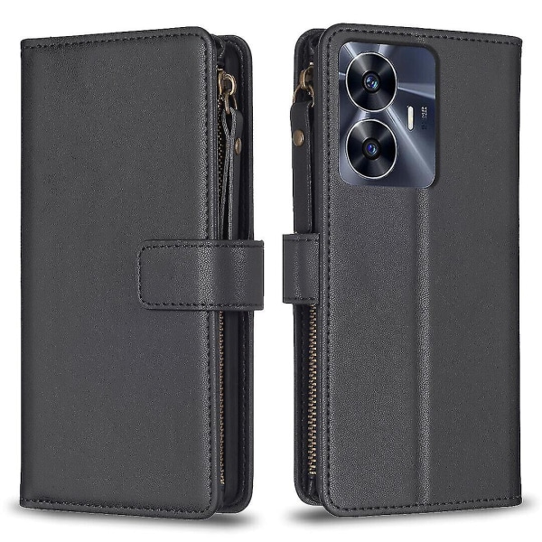 Case Realme C55:lle vetoketjullinen cover , jossa korttipidike, magneettinen suljin, yhteensopiva Realme C55 case kanssa Black