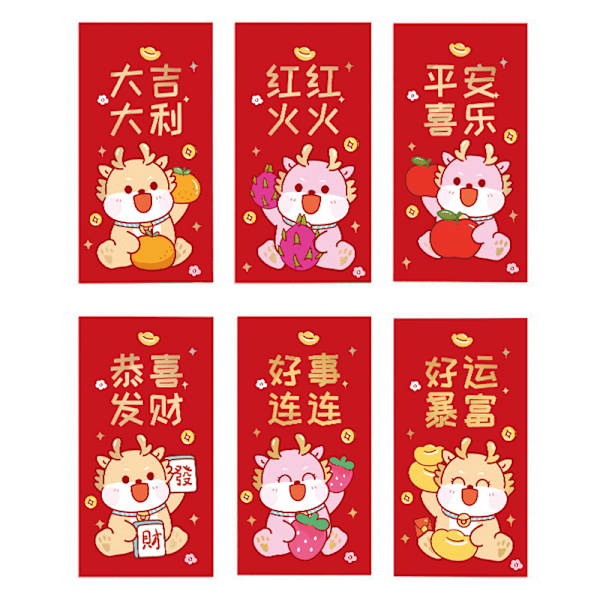6 st Mini Bröllop Hongbao Bronzing Röda Kuvert för Nytt År De A12