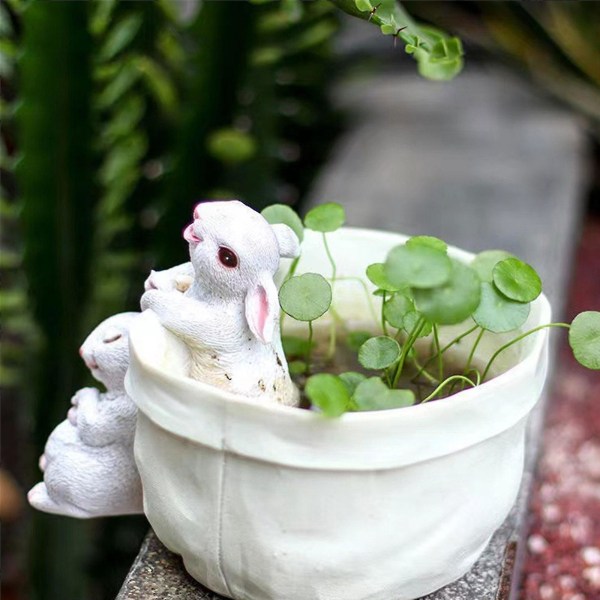 Kanin Blomsterpotte Harpiks Lomme Bunny Sukkulent Planter med avløpshull For Utendørs Hage Balkong Dekorasjon Dekorative gaveartikler