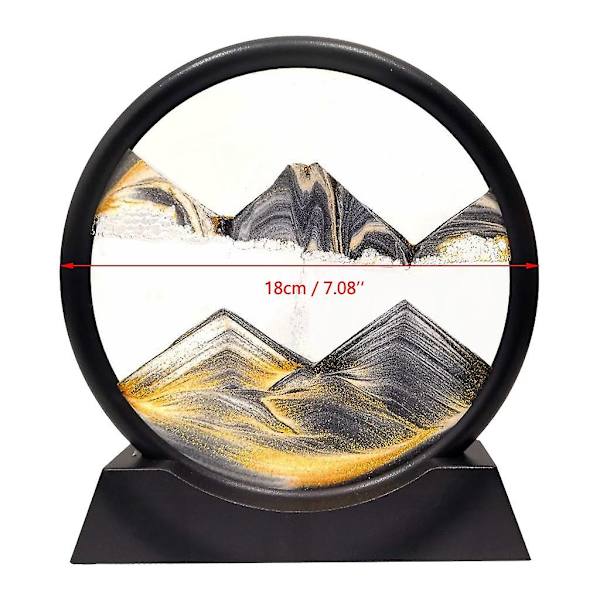 Flydende Sand Art Billede 3d Dynamisk Dybhavs Sand-scape 7in Sort Hvid Guld